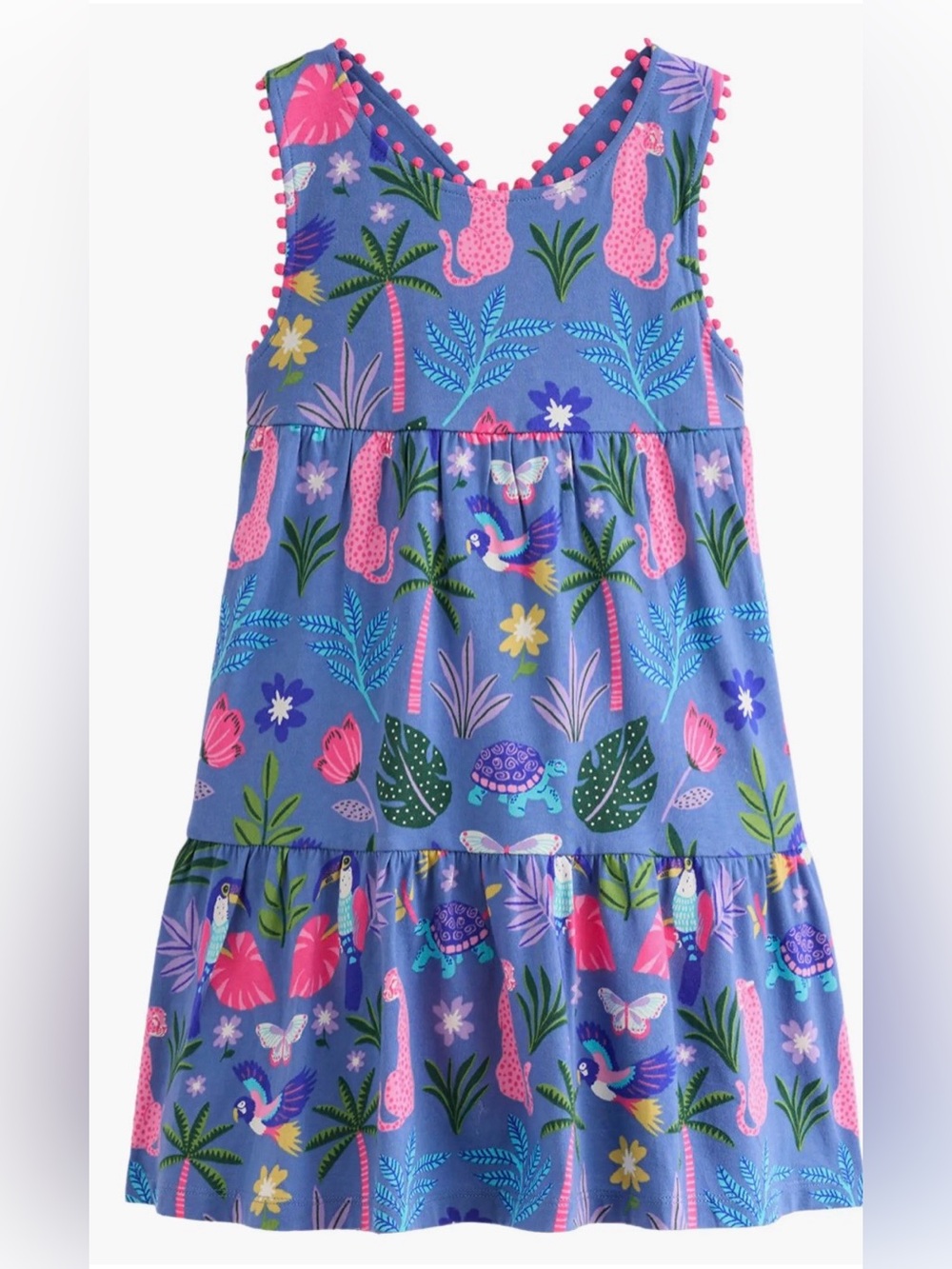 Mini Boden Girls Cross Back Cotton Jersey Dress Harbour Animal Palm, 3-4T